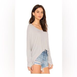 NWT Michael Lauren Sherman Draped V-Neck Top Shirring & Thumbhole Gray - M